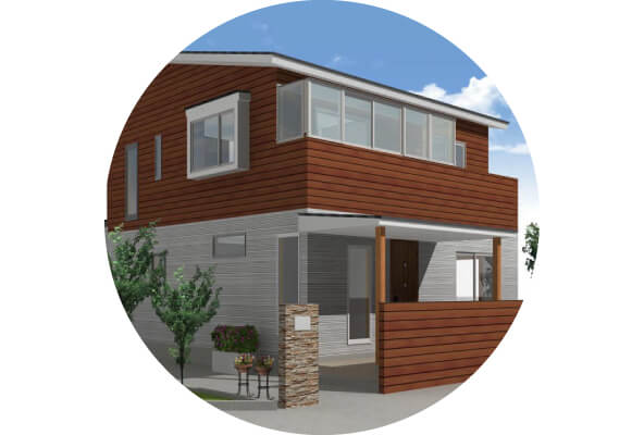 一段下がったリビングとスタディコーナーを持つ家