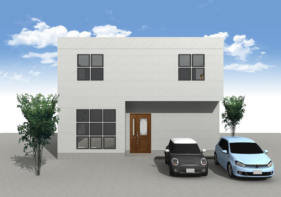 キューブ型の１階に美容室を持つ家