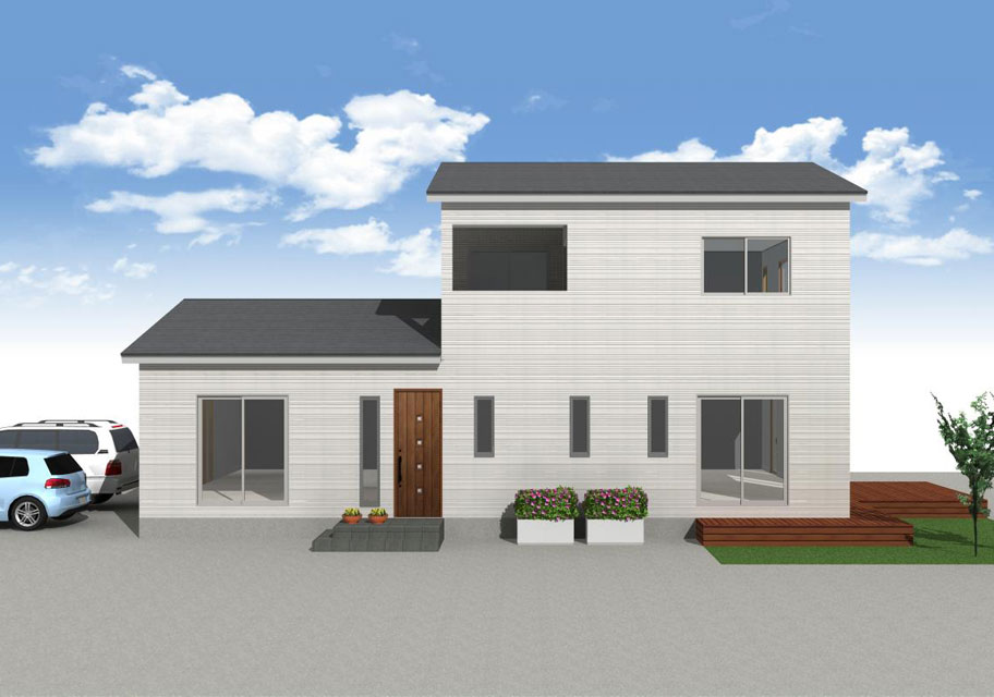 キューブ型の１階に美容室を持つ家